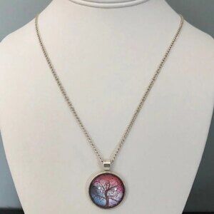 Tree of Life Pendant Purple Blue Silver Tone